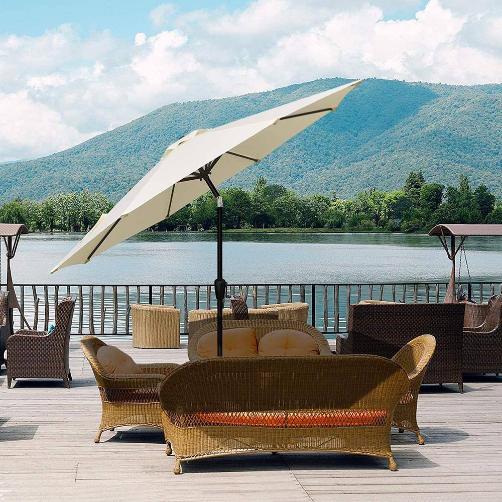 9 ft. Metal Button Tilt Market Patio Umbrella in Beige