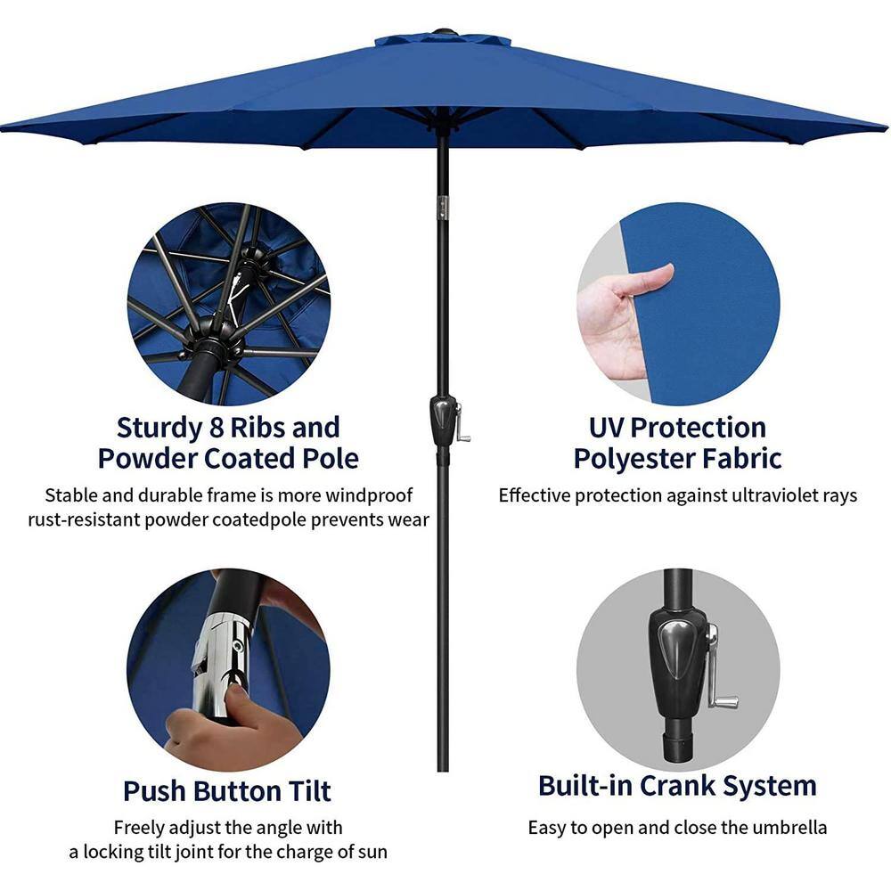 9 ft. Metal Button Tilt Market Patio Umbrella in Blue
