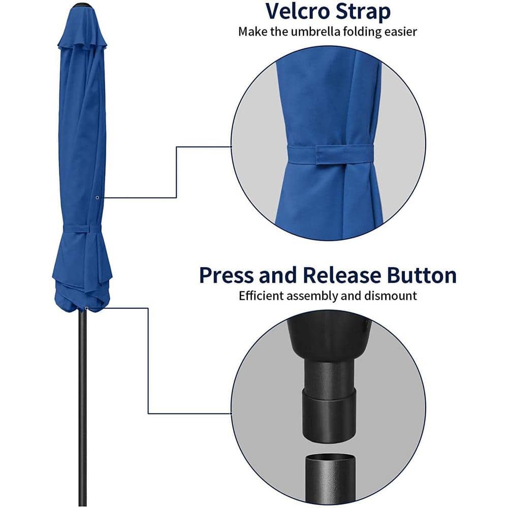 9 ft. Metal Button Tilt Market Patio Umbrella in Blue