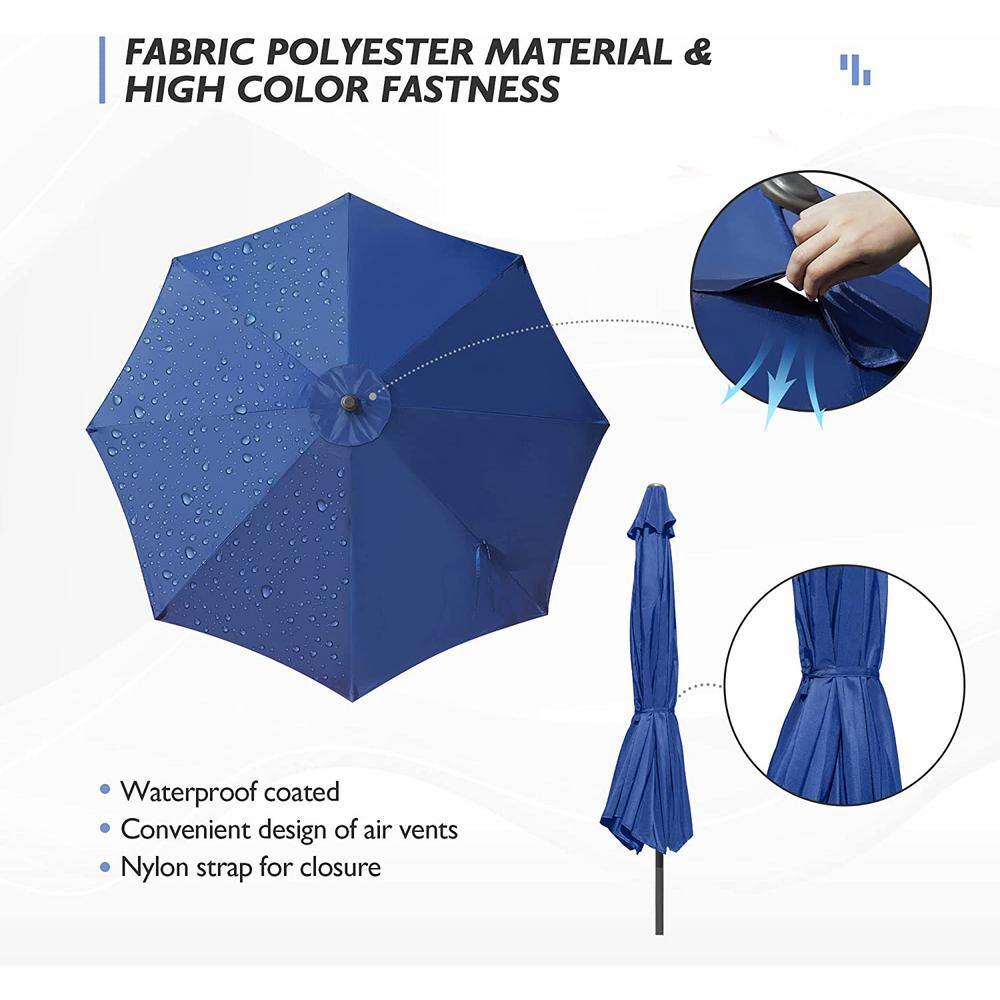 9 ft. Metal Button Tilt Market Patio Umbrella in Blue