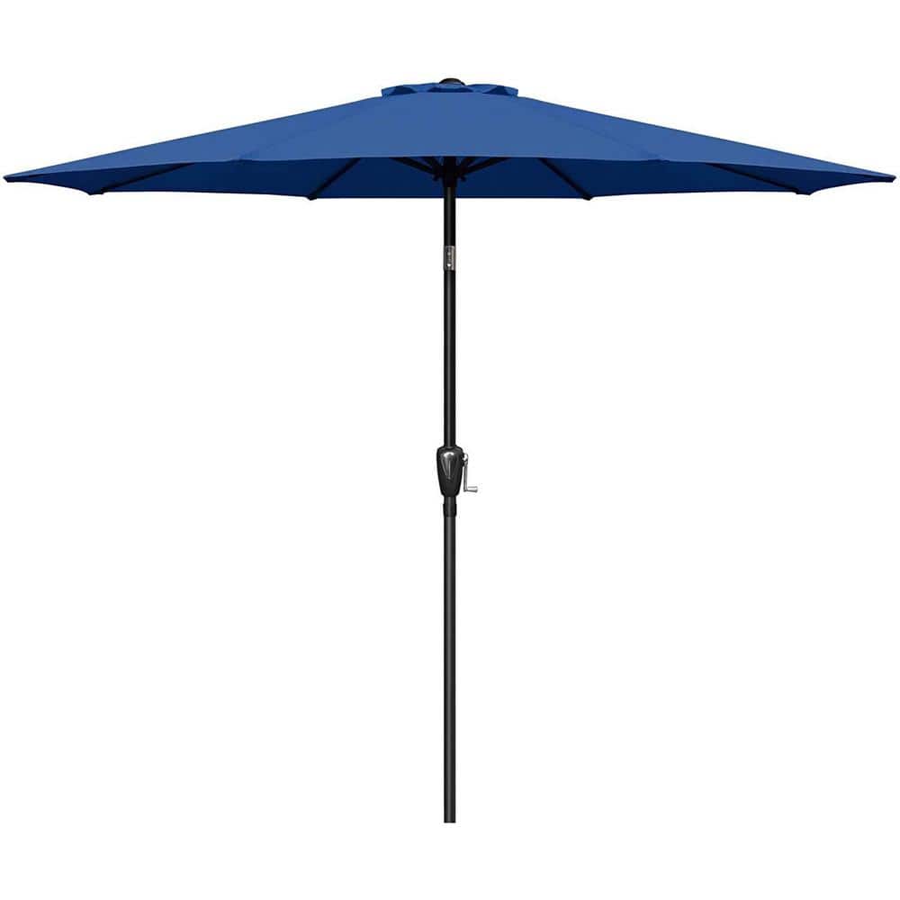 9 ft. Metal Button Tilt Market Patio Umbrella in Blue