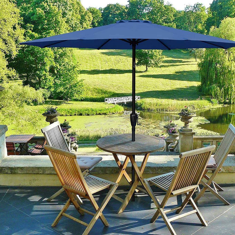 9 ft. Metal Button Tilt Market Patio Umbrella in Blue