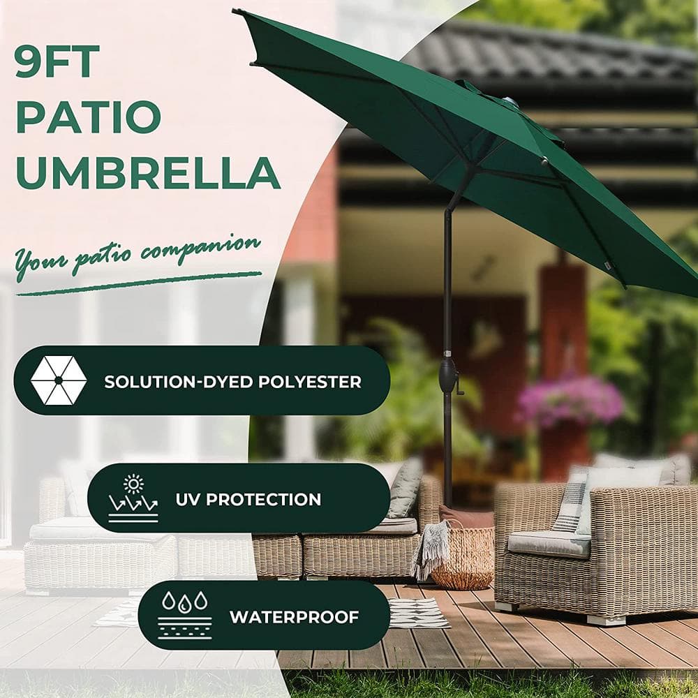 9 ft. Metal Button Tilt Market Patio Umbrella in Green