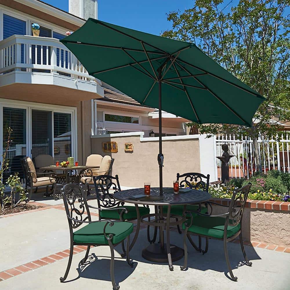 9 ft. Metal Button Tilt Market Patio Umbrella in Green