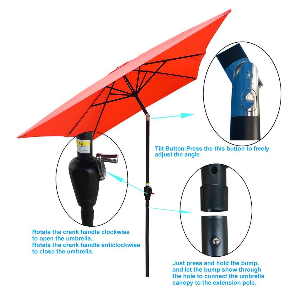 9 ft. x 6 ft. Aluminum Market Patio Umbrella in Brick Red with Push-Button Tilt