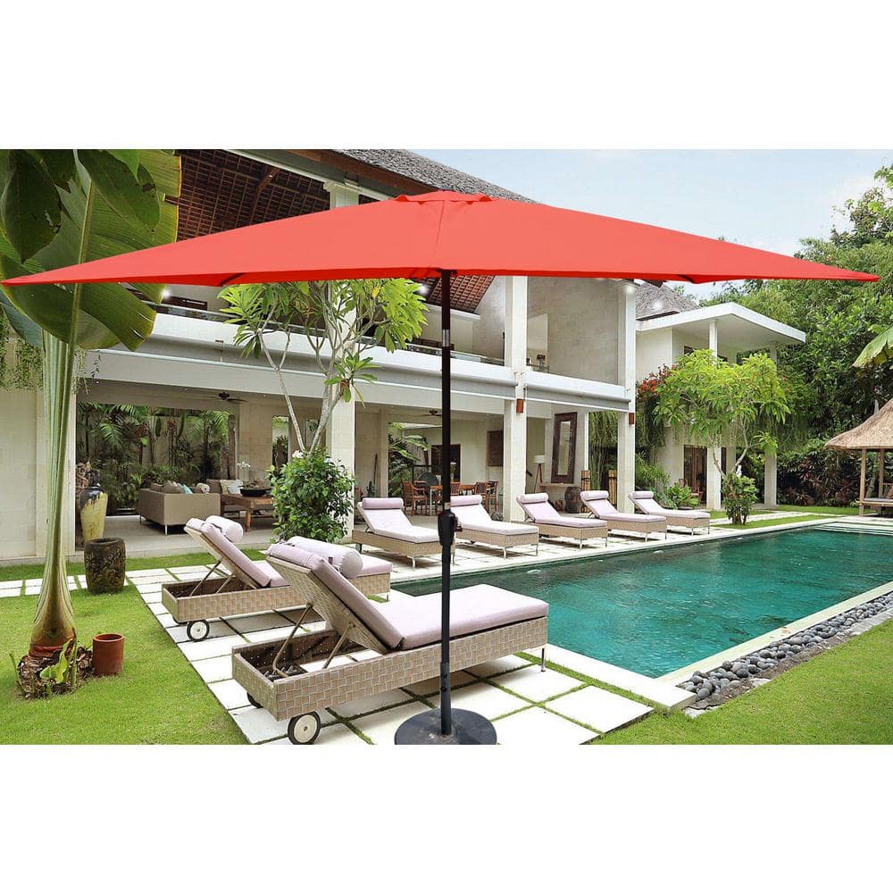 9 ft. x 6 ft. Aluminum Market Patio Umbrella in Brick Red with Push-Button Tilt