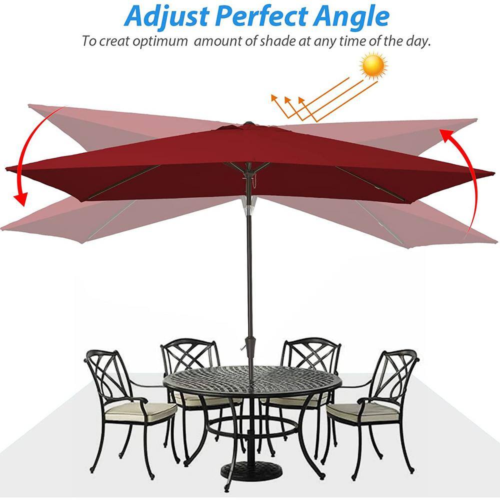 9 ft. x 6 ft. Aluminum Market Patio Umbrella in Burgundy with Push-Button Tilt