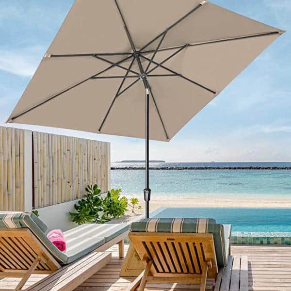 9 ft. x 6 ft. Aluminum Market Patio Umbrella in Brown with Push-Button Tilt