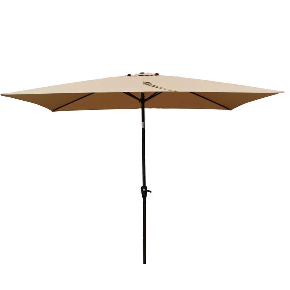 9 ft. x 6 ft. Aluminum Market Patio Umbrella in Brown with Push-Button Tilt