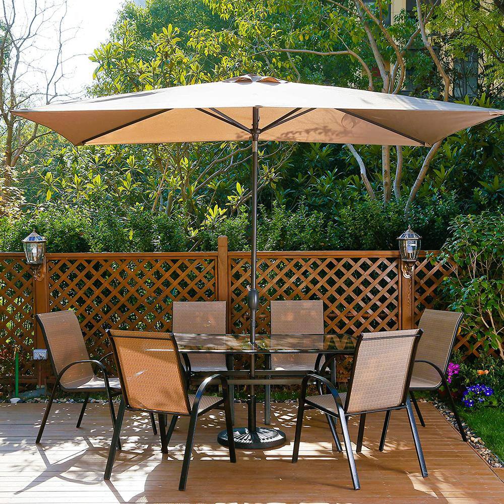 9 ft. x 6 ft. Aluminum Market Patio Umbrella in Brown with Push-Button Tilt