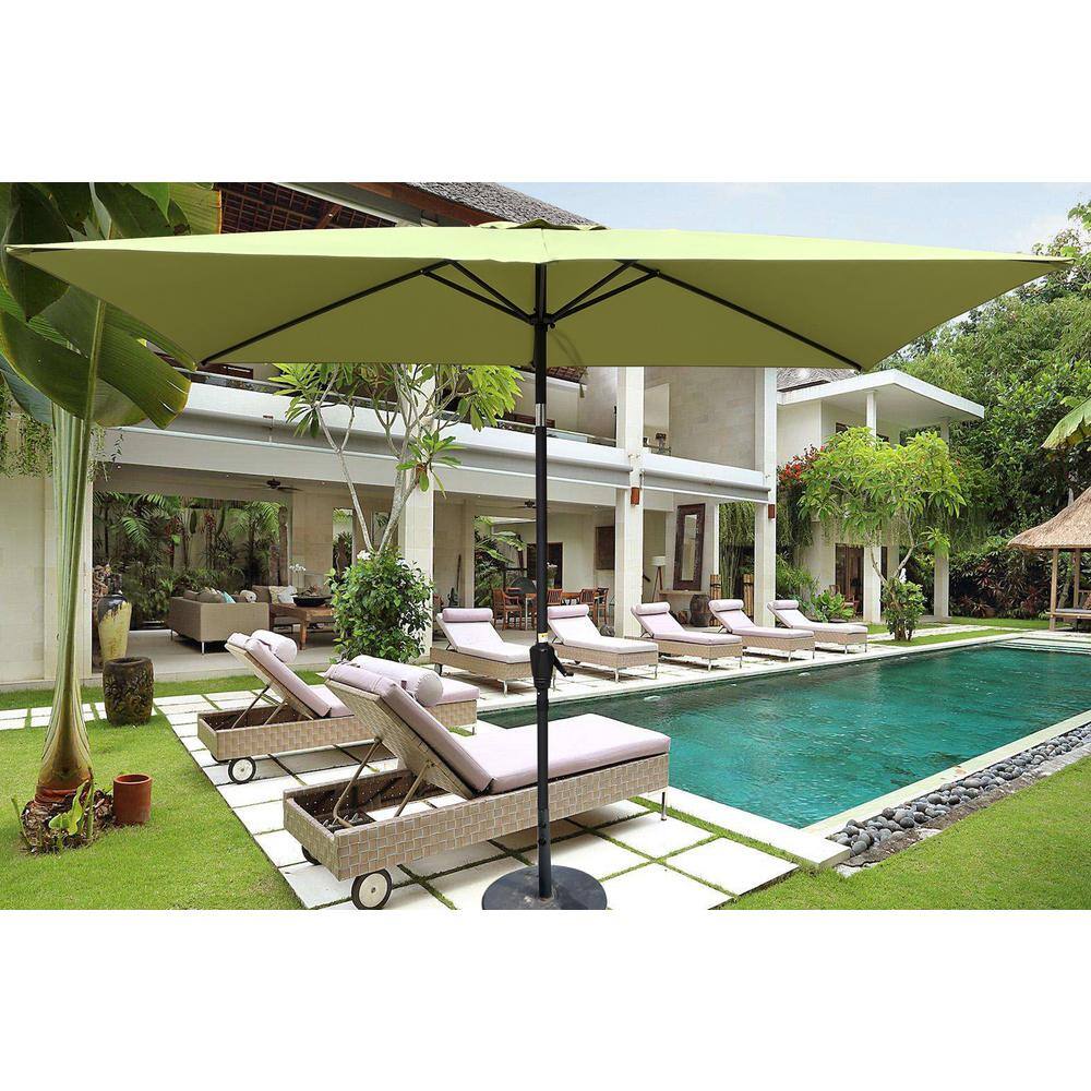 9 ft. x 6 ft. Aluminum Market Patio Umbrella in Lime Green with Push-Button Tilt