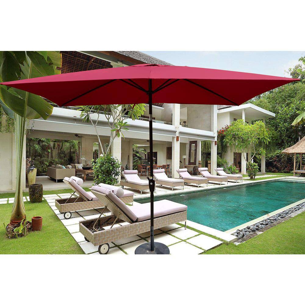 9 ft. x 6 ft. Aluminum Market Patio Umbrella in Burgundy with Push-Button Tilt