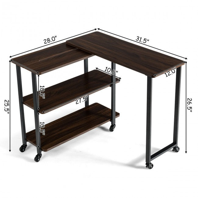 SUGIFT 360¡ã Rotating Sofa Side Table with Storage Shelves and Wheels,Walnut