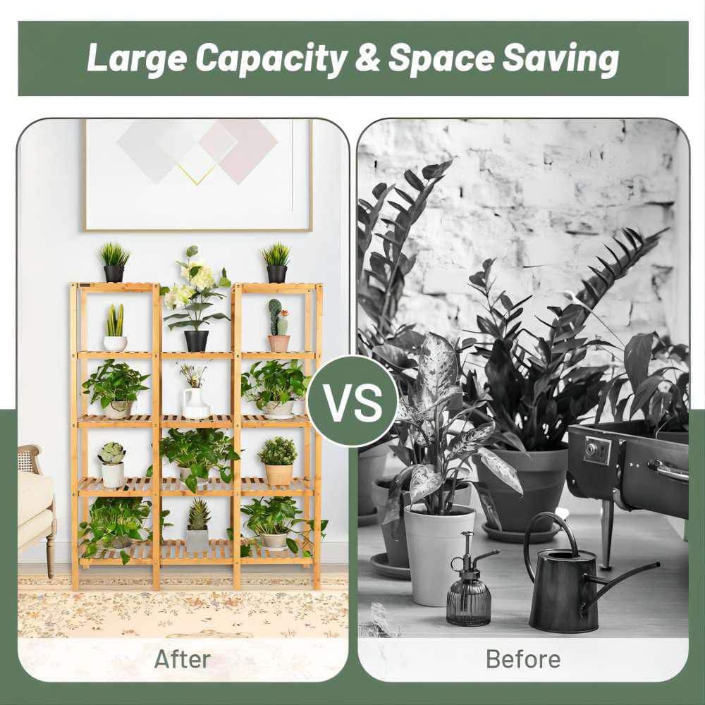 56 in. Multi-Functional Wood Shelf Flower Plant Stand