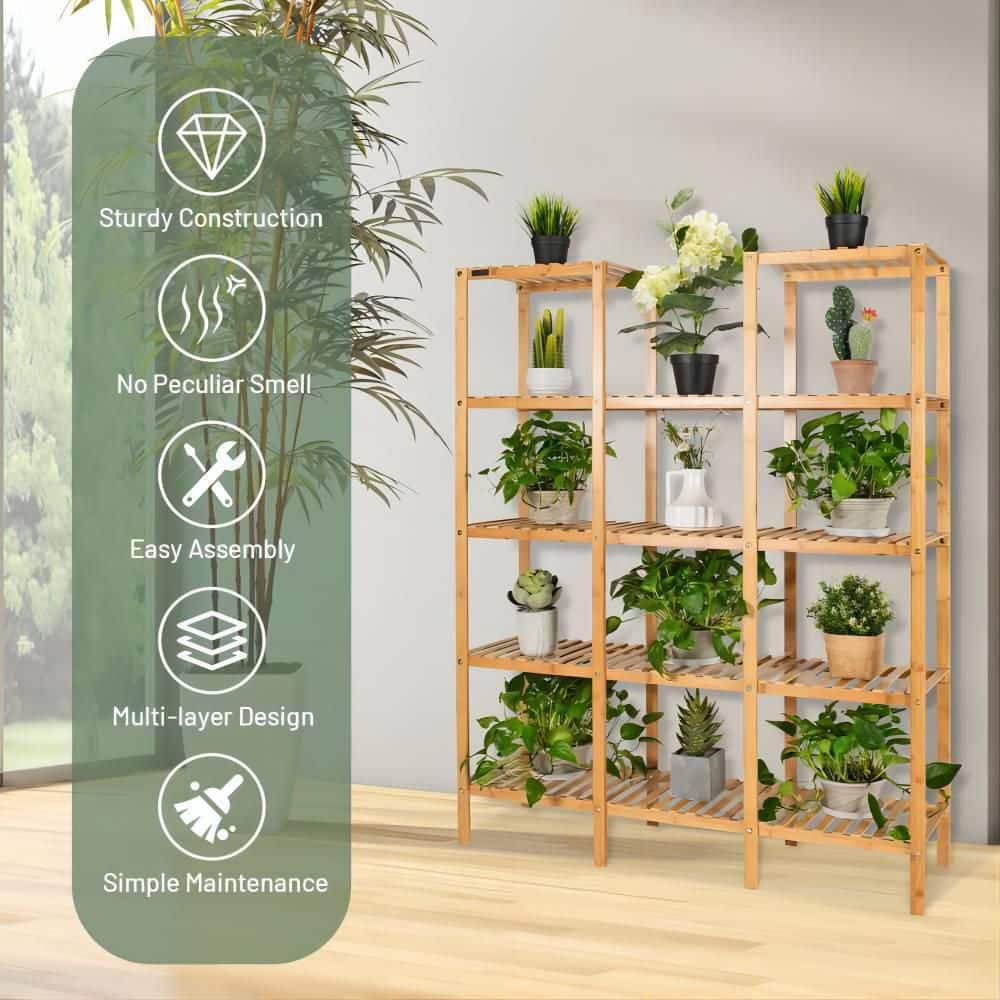 56 in. Multi-Functional Wood Shelf Flower Plant Stand