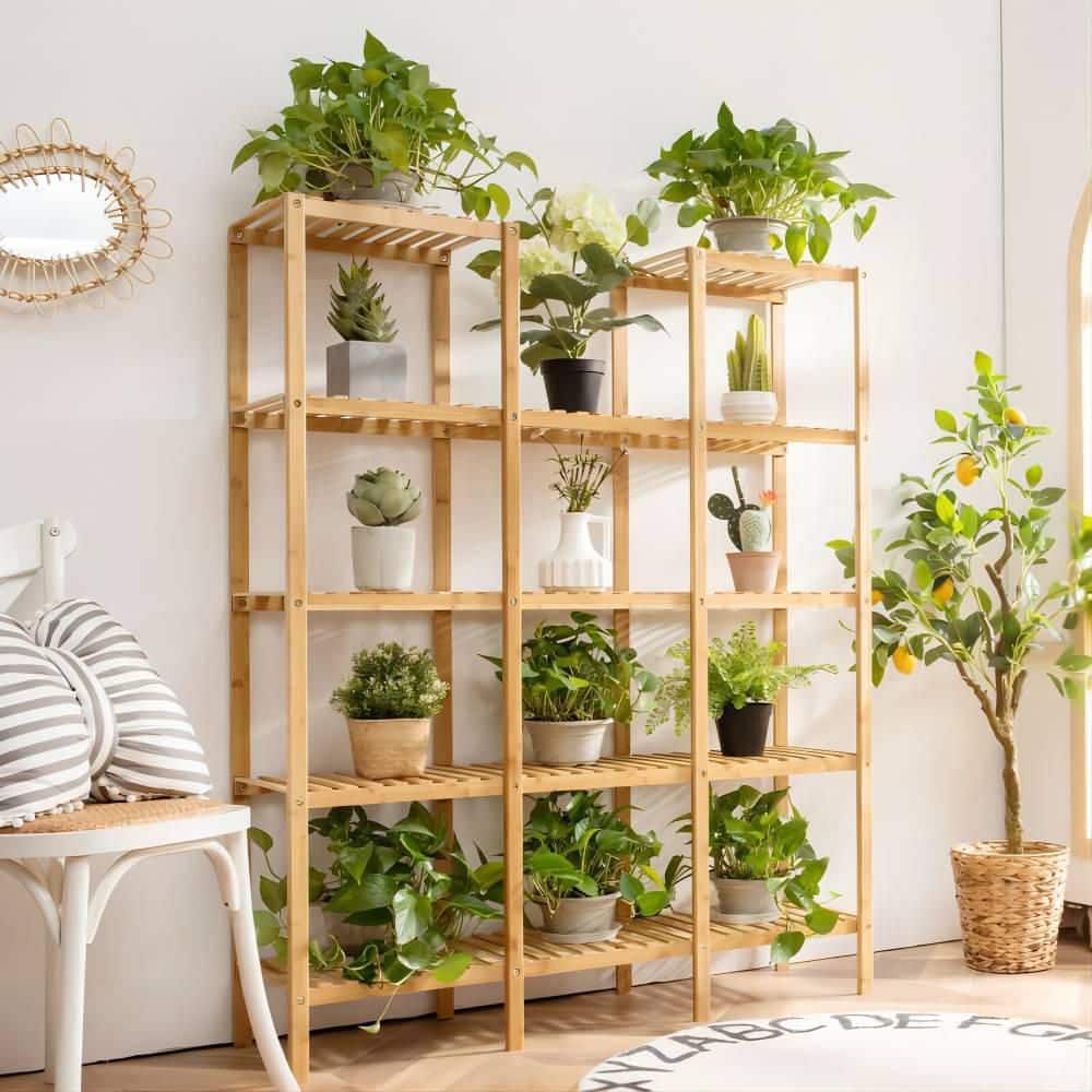56 in. Multi-Functional Wood Shelf Flower Plant Stand