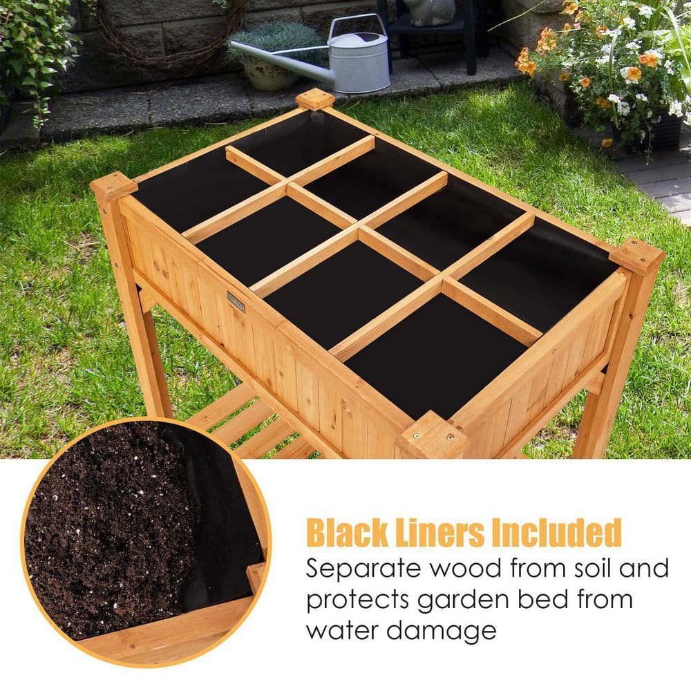 35.5 in. x 24 in. x 36 in. Wood Raised Garden Bed with Liner and Shelf