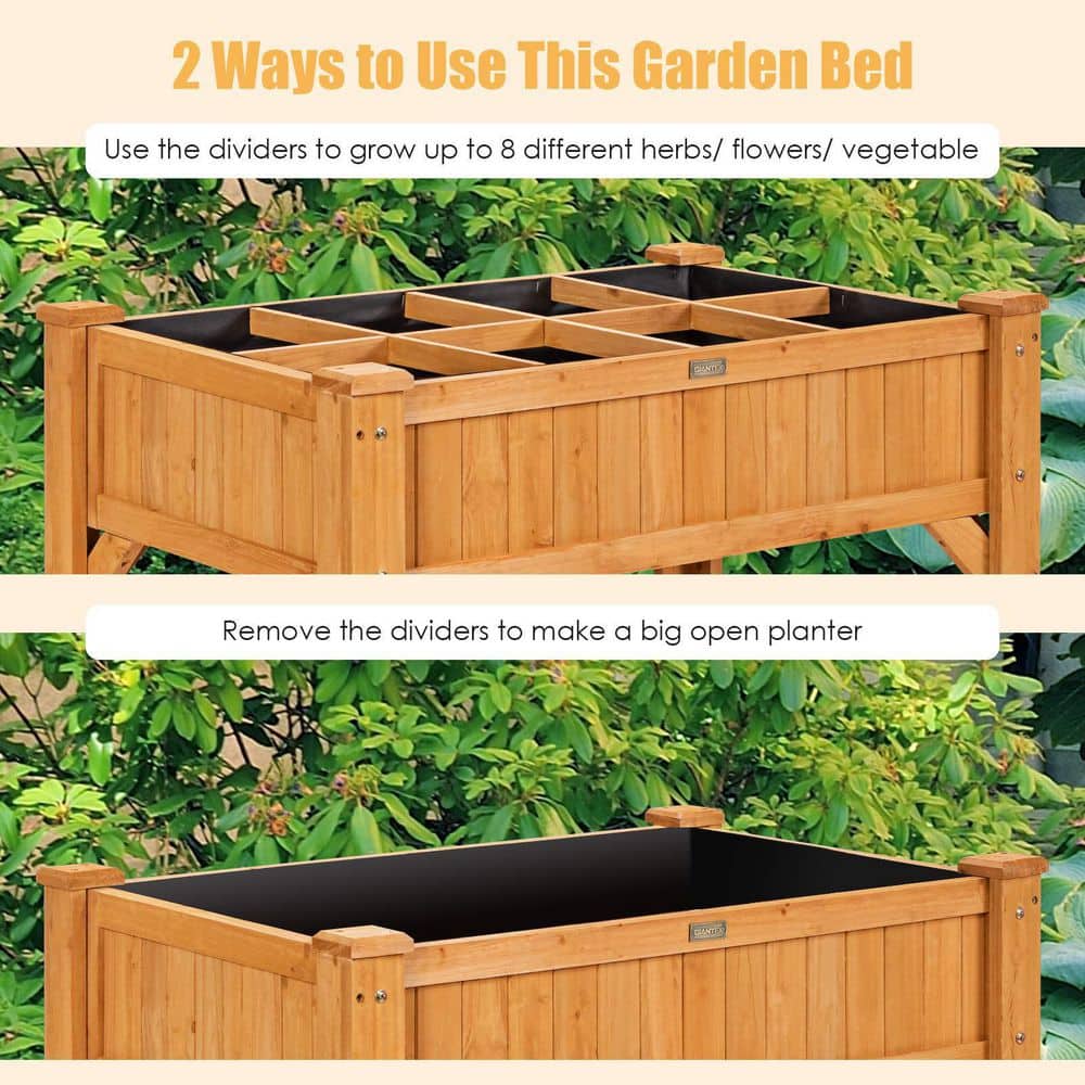 35.5 in. x 24 in. x 36 in. Wood Raised Garden Bed with Liner and Shelf