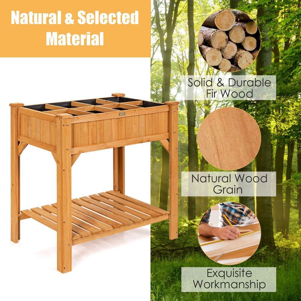 35.5 in. x 24 in. x 36 in. Wood Raised Garden Bed with Liner and Shelf
