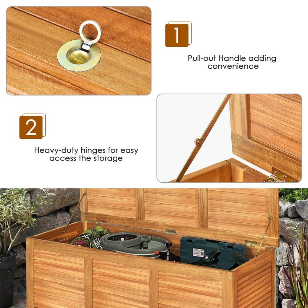 47 Gal. Acacia Wood Deck Outdoor Storage Bench Box