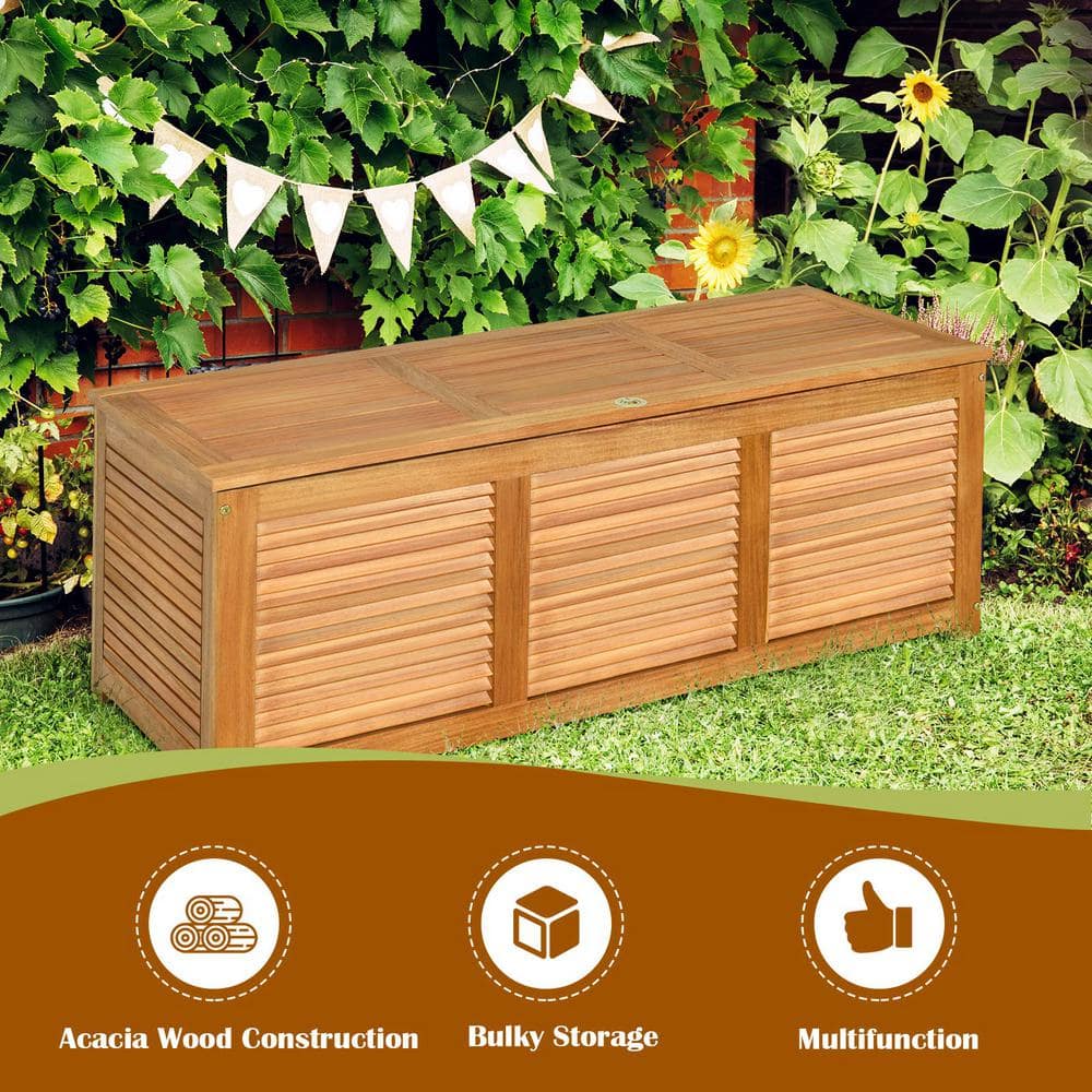 47 Gal. Acacia Wood Deck Outdoor Storage Bench Box