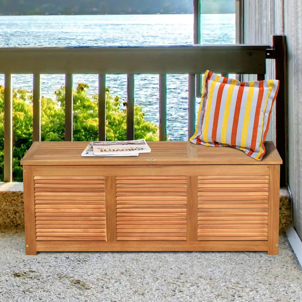 47 Gal. Acacia Wood Deck Outdoor Storage Bench Box