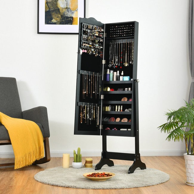 SUGIFT Mirrored Lockable Jewelry Cabinet Armoire Organizer Storage Box,Black
