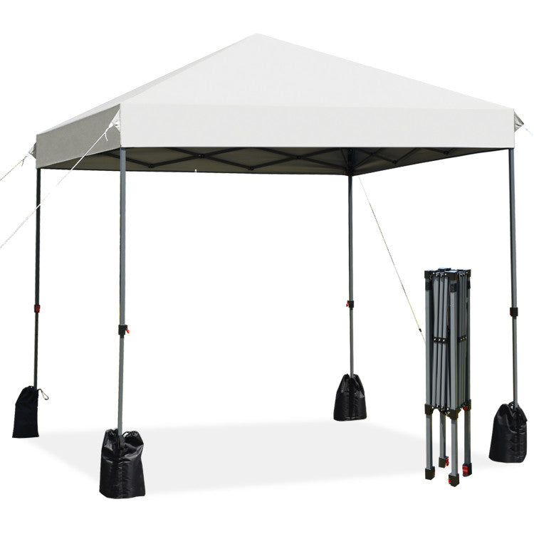 8 ft. x 8 ft. White Outdoor Pop-Up Canopy with Roller Bag and Sand Bags