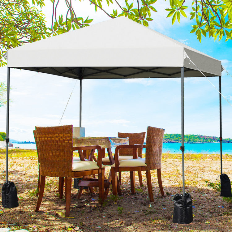 8 ft. x 8 ft. White Outdoor Pop-Up Canopy with Roller Bag and Sand Bags