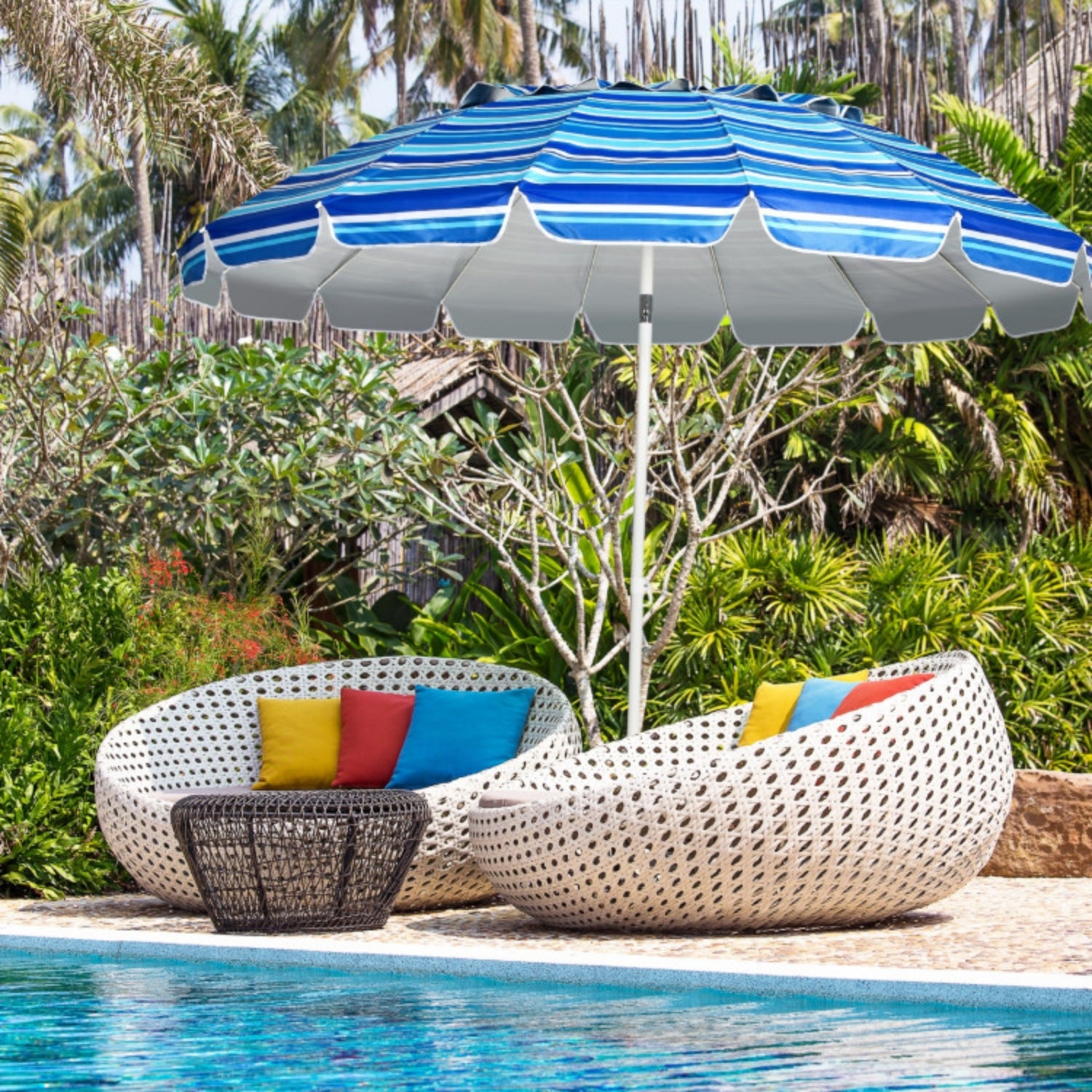 SUGIFT 8 Feet Portable Beach Umbrella with Sand Anchor and Tilt Mechanism,Navy