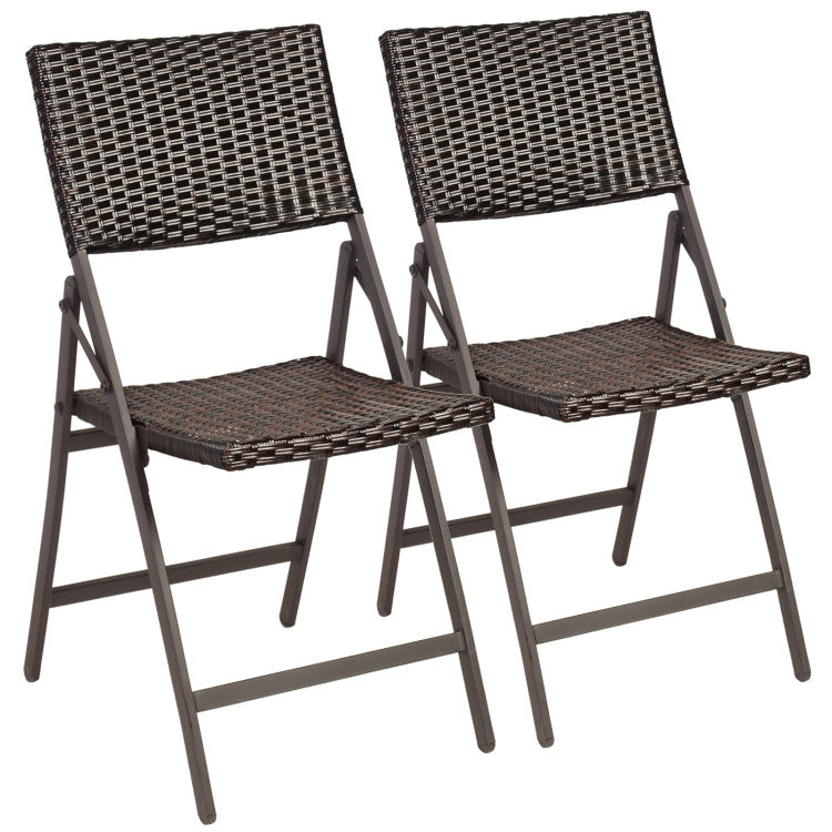 Brown Steel Folding Rattan Outdoor Dining Chair (Set of 2-Pieces)