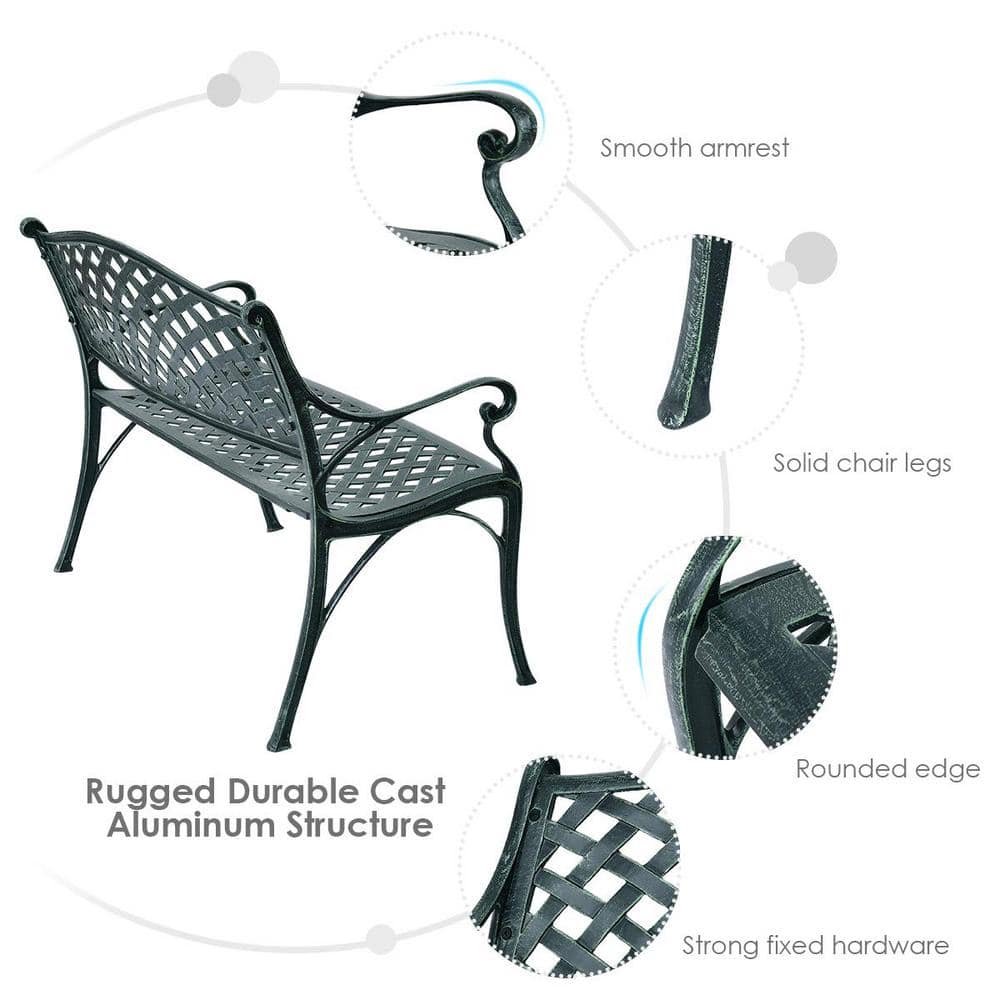 Ancient Green Aluminum Outdoor Patio Bench
