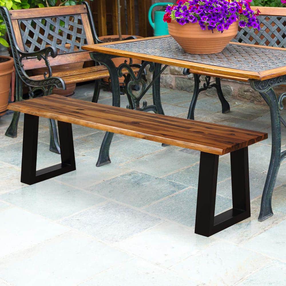 Natural Acacia Wood Outdoor Patio Bench