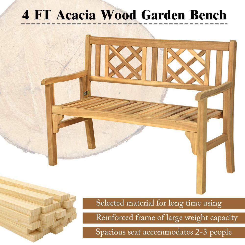 3-Person Acacia Wood Outdoor Bench Folding Armrest