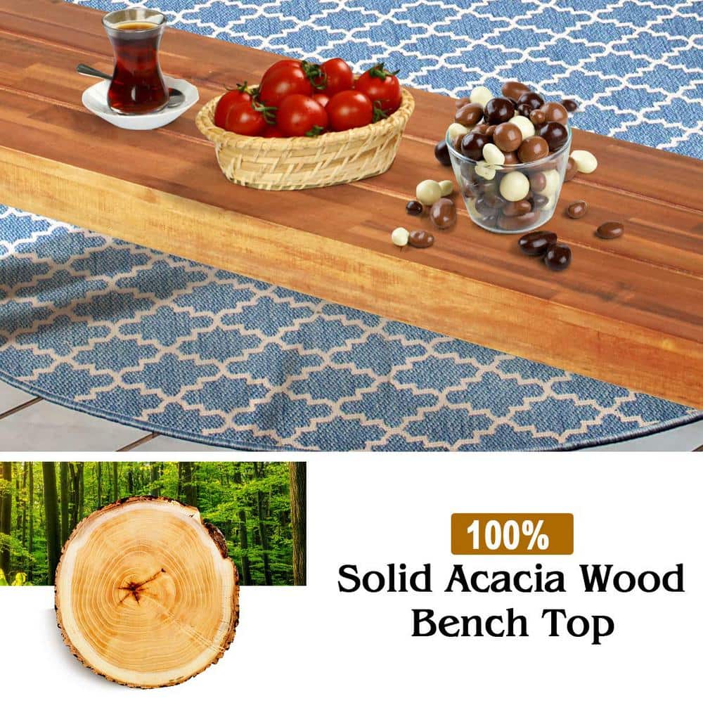 Acacia Wood Dining Bench with Steel Legs