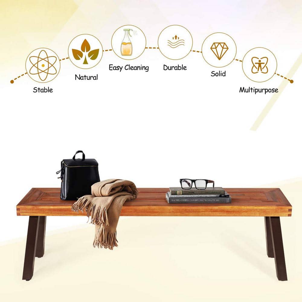 Acacia Wood Dining Bench with Steel Legs