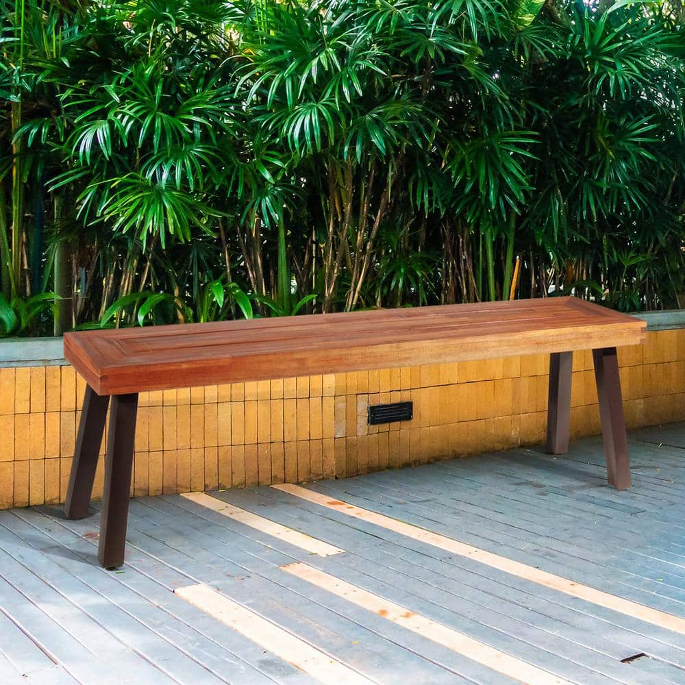 Acacia Wood Dining Bench with Steel Legs