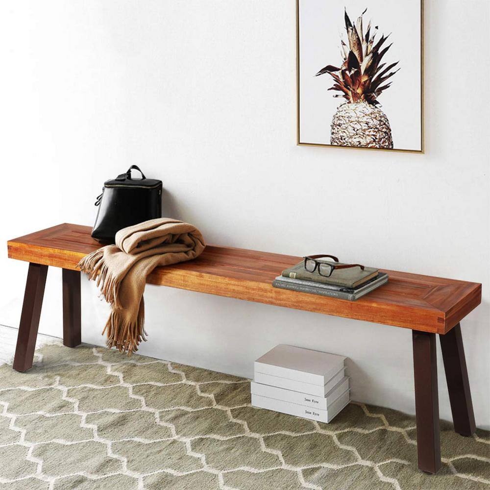 Acacia Wood Dining Bench with Steel Legs