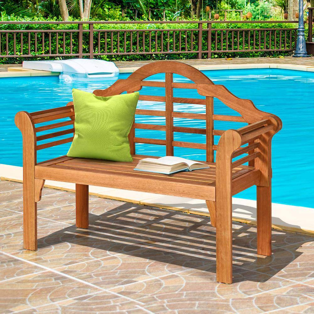49 in. 2-Person Eucalyptus Wood Outdoor Folding Bench with Backrest and Armrest