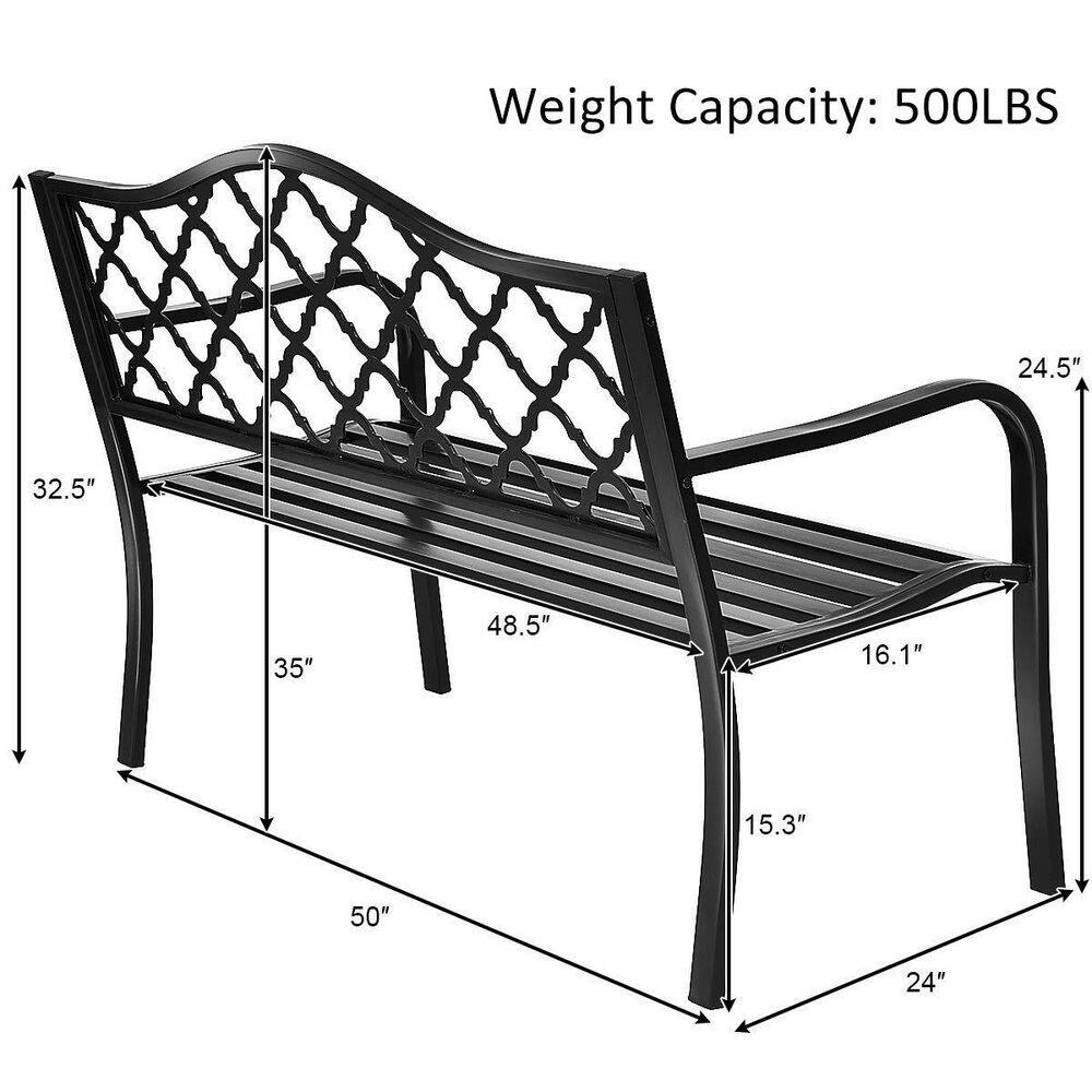 Black Metal 2-Person Outdoor Patio Bench