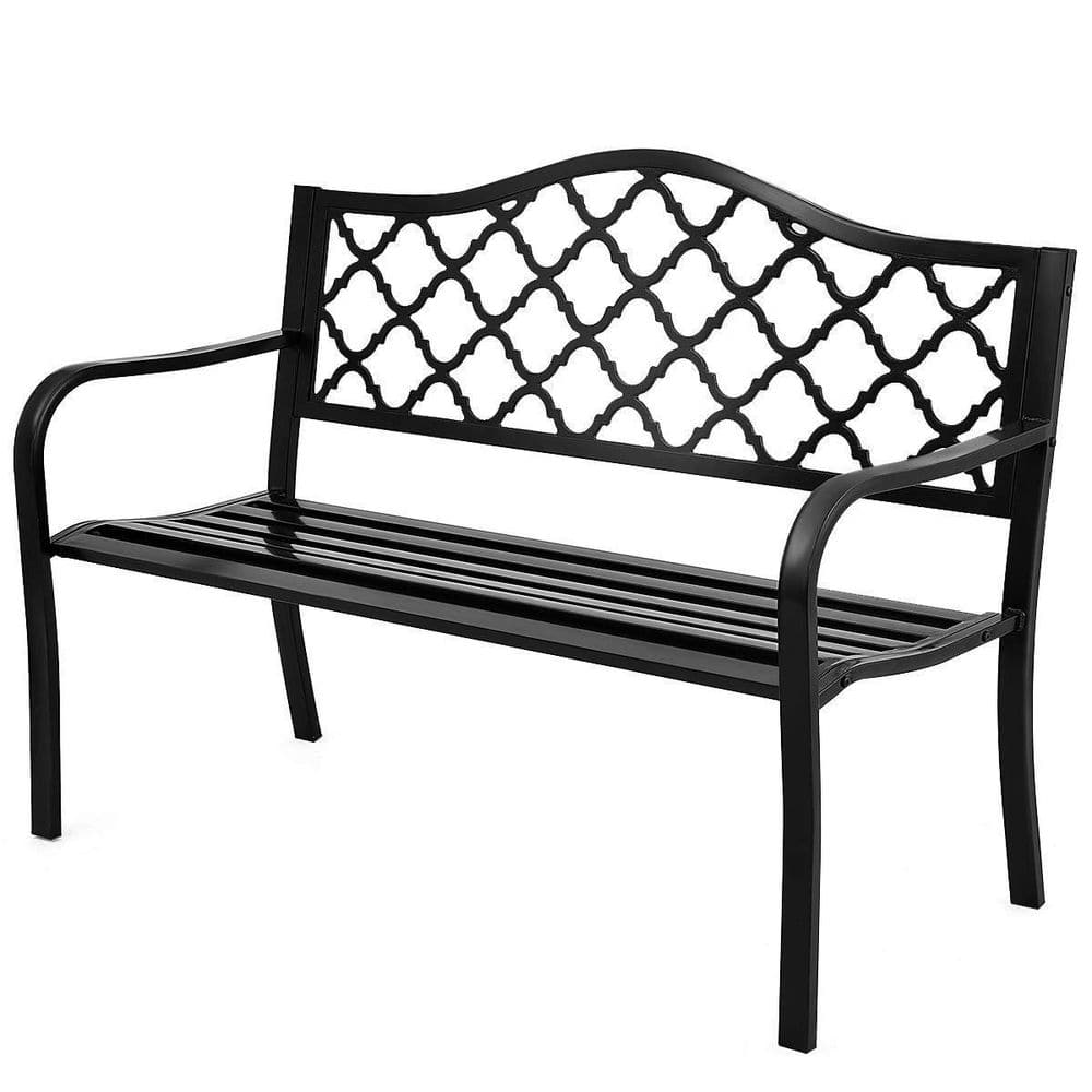 Black Metal 2-Person Outdoor Patio Bench