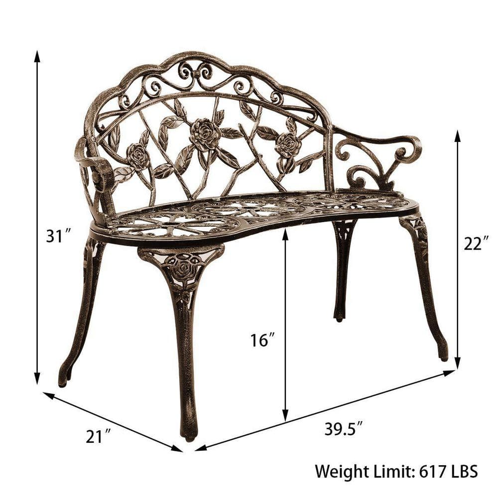 Bronze Aluminum Patio Outdoor Garden Bench Chair