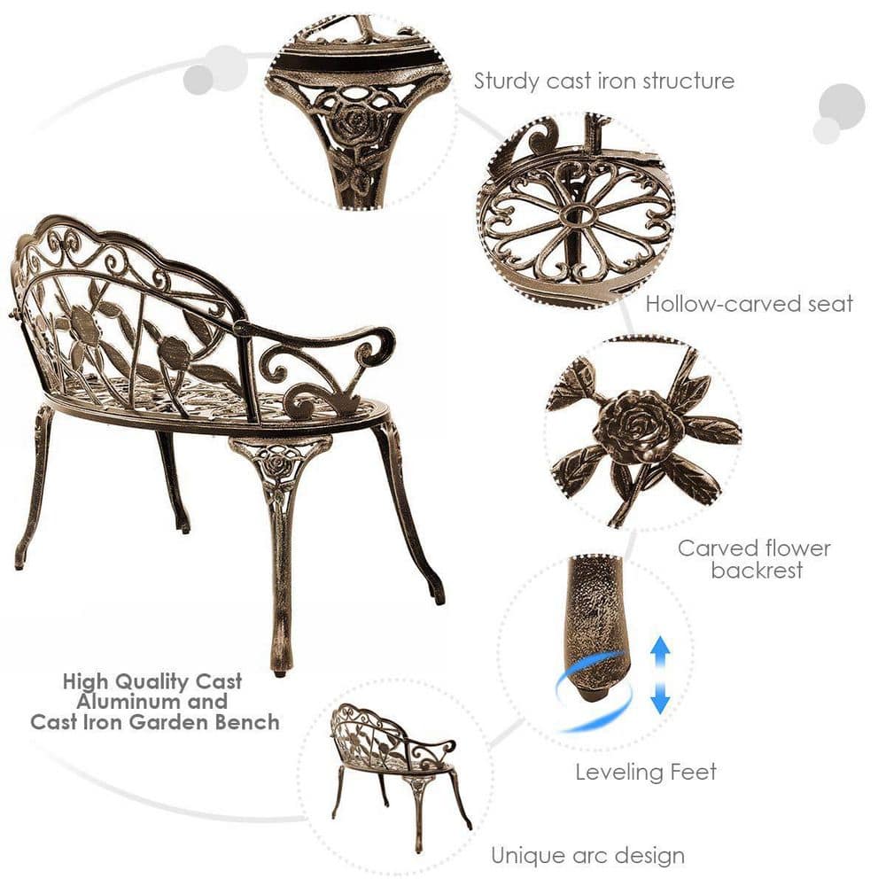 Bronze Aluminum Patio Outdoor Garden Bench Chair