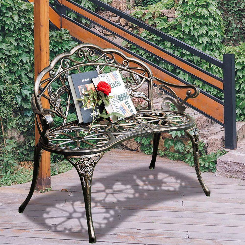 Bronze Aluminum Patio Outdoor Garden Bench Chair