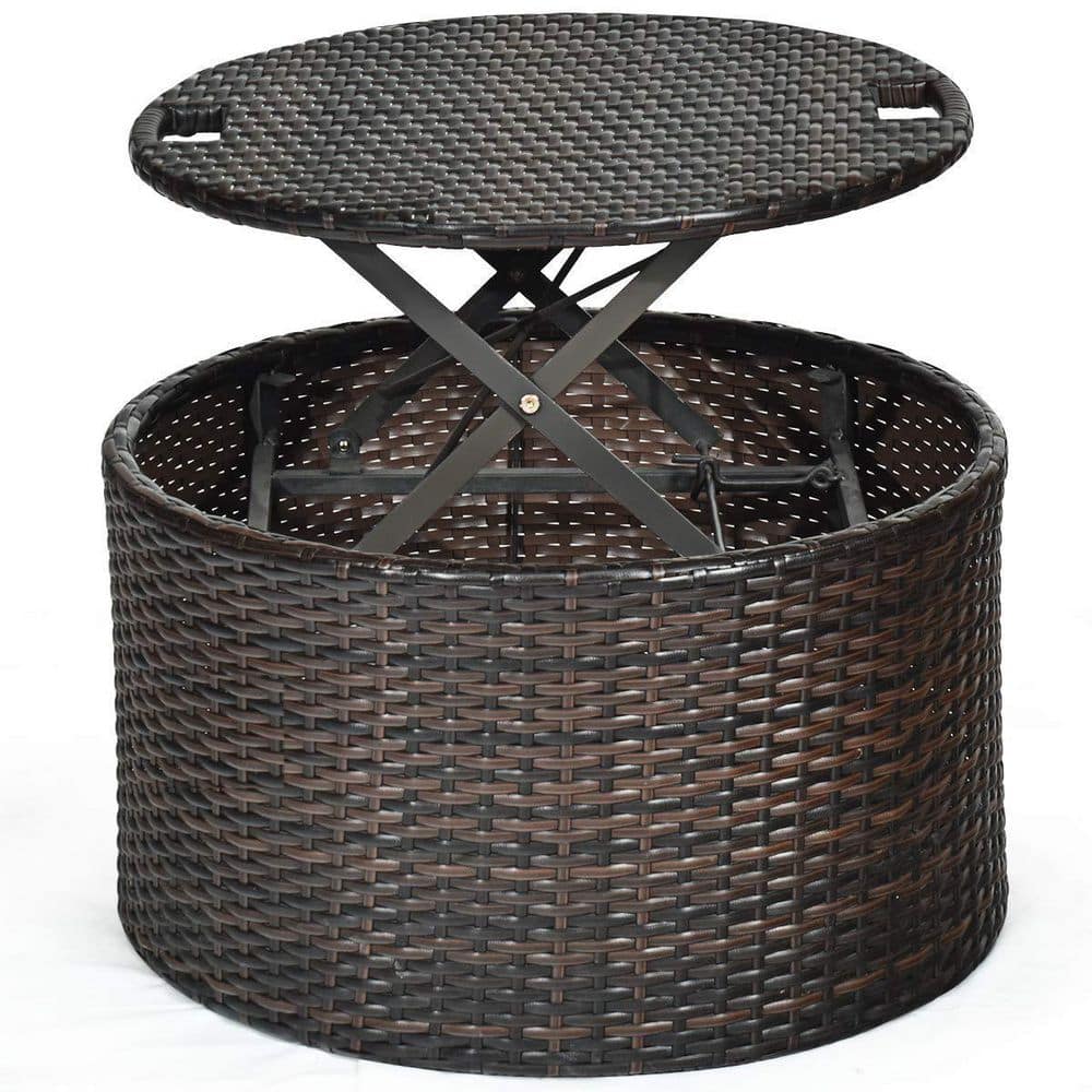 Brown Wicker Outdoor Patio Day Bed with White Cushions and Canopy