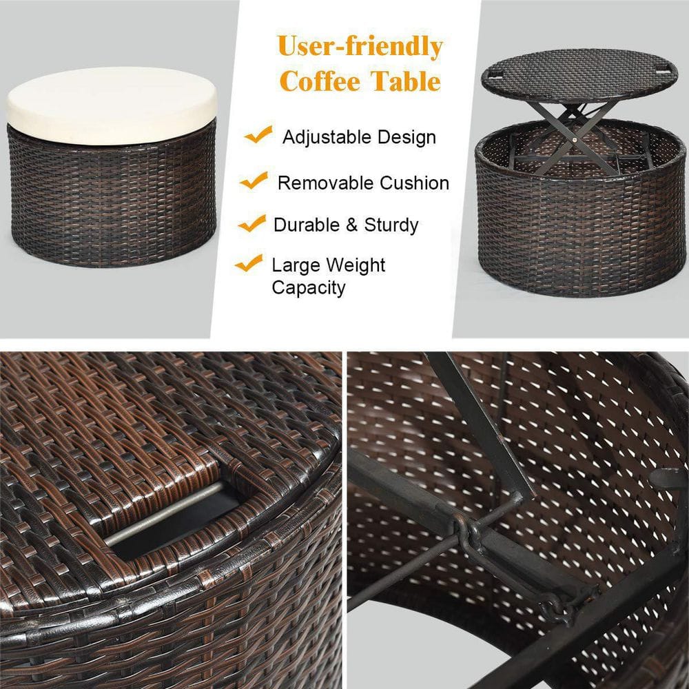 Brown Wicker Outdoor Patio Day Bed with White Cushions and Canopy