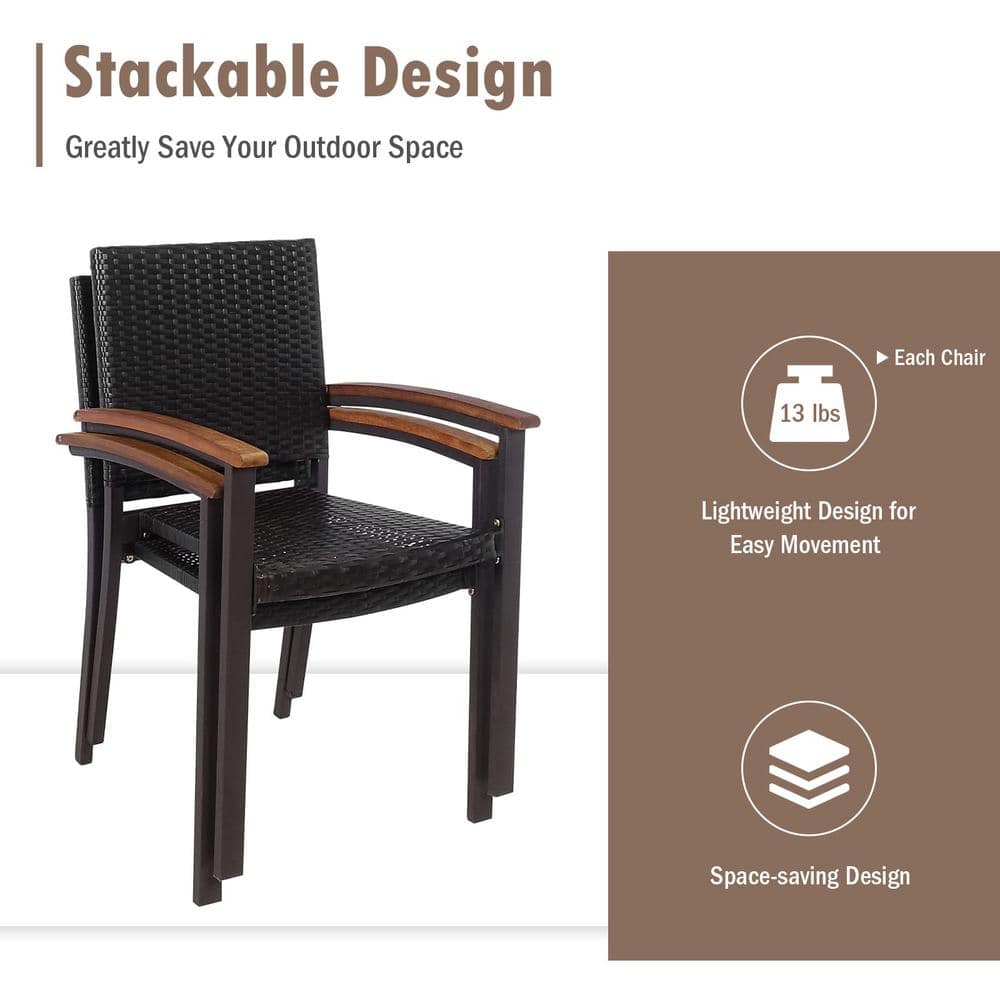 Black Wicker Stackable Outdoor Dining Chair (Set of 2)