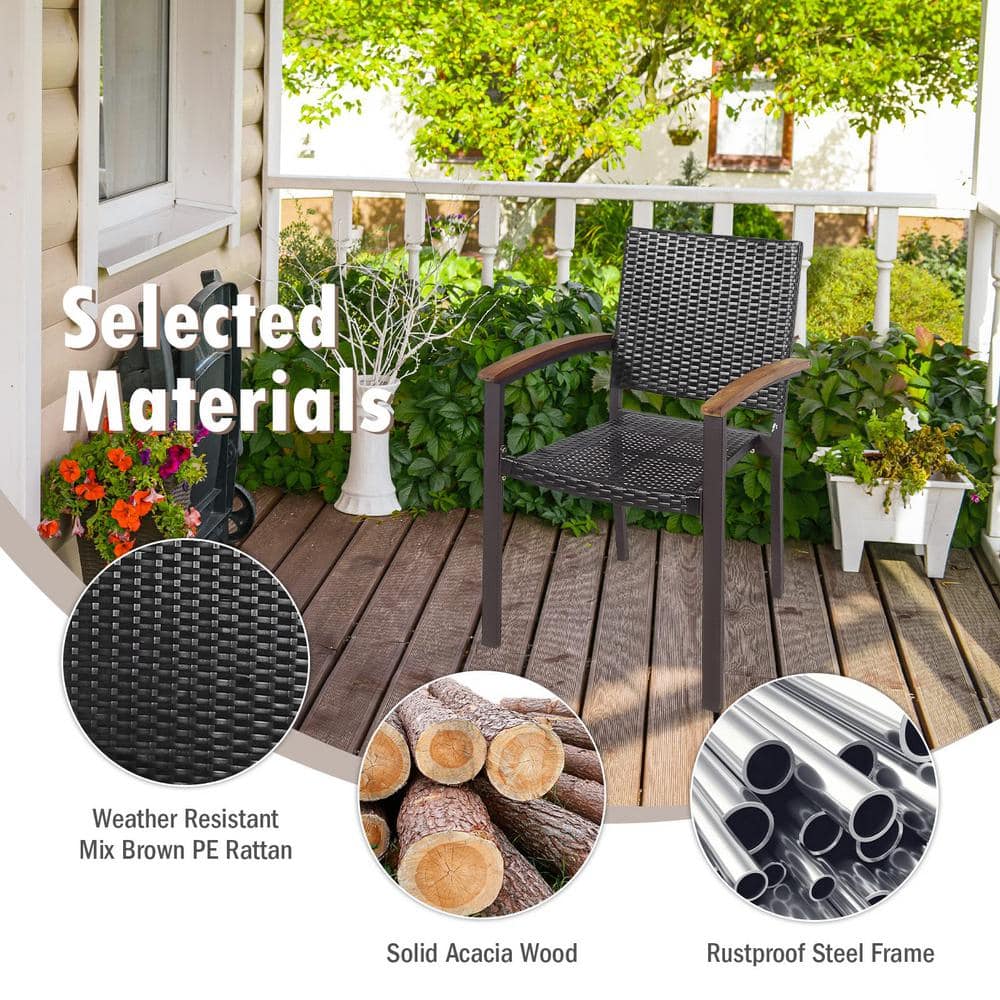 Black Wicker Stackable Outdoor Dining Chair (Set of 2)