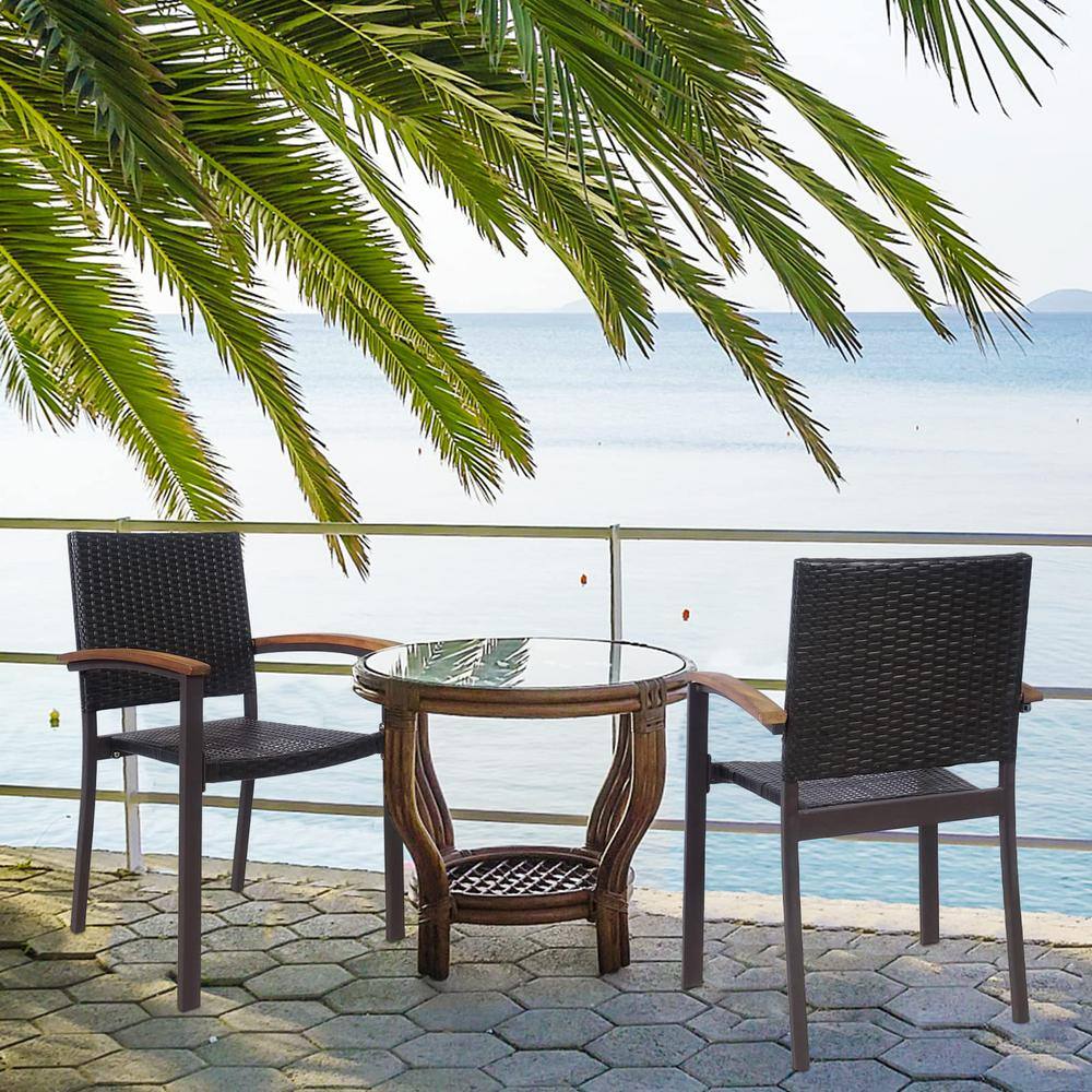 Black Wicker Stackable Outdoor Dining Chair (Set of 2)