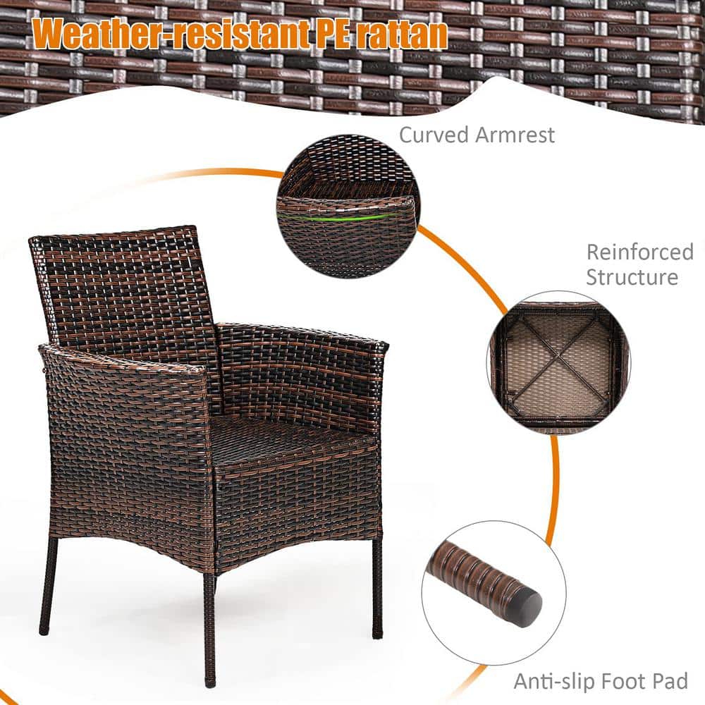 Brown Wicker Outdoor Patio Dining Chair with White Cushions (Set of 2)